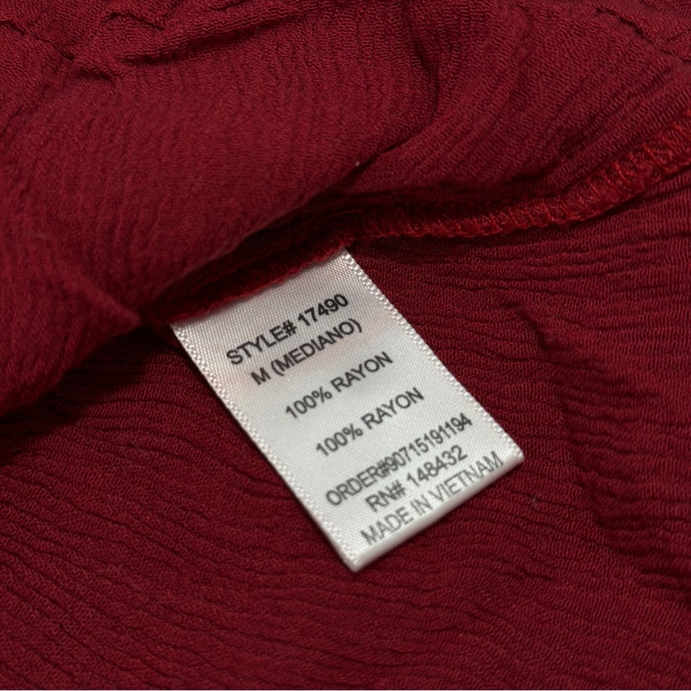 Bohemian Flowy Bardot Crimson V-Neck Peasant Tunic - Picture 4 of 4